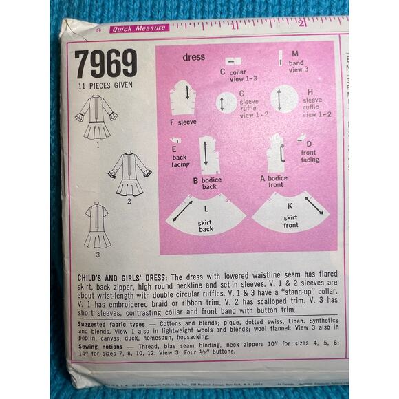Simplicity 7969 pattern girls dress fit and flare ruffle sleeve 1960s size 6 - Picture 4 of 5